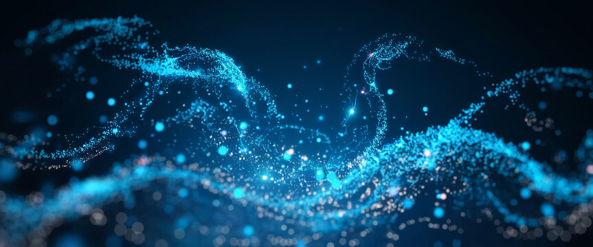 A dynamic and vivid image of swirling blue liquid particles, showcasing fluidity and energy, symbolizing motion, technology, and creative concepts.