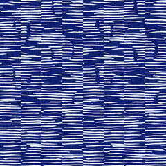Japanese indigo geometric pattern. Irregular washed batik hand drawn textile for blue white all over print 