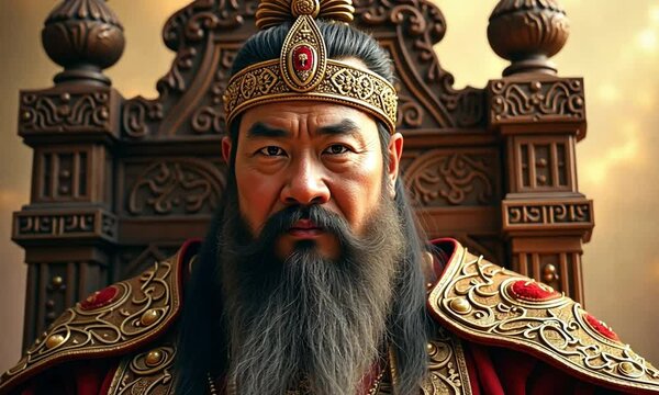 Portrait of Genghis Khan in Traditional Mongolian Attire