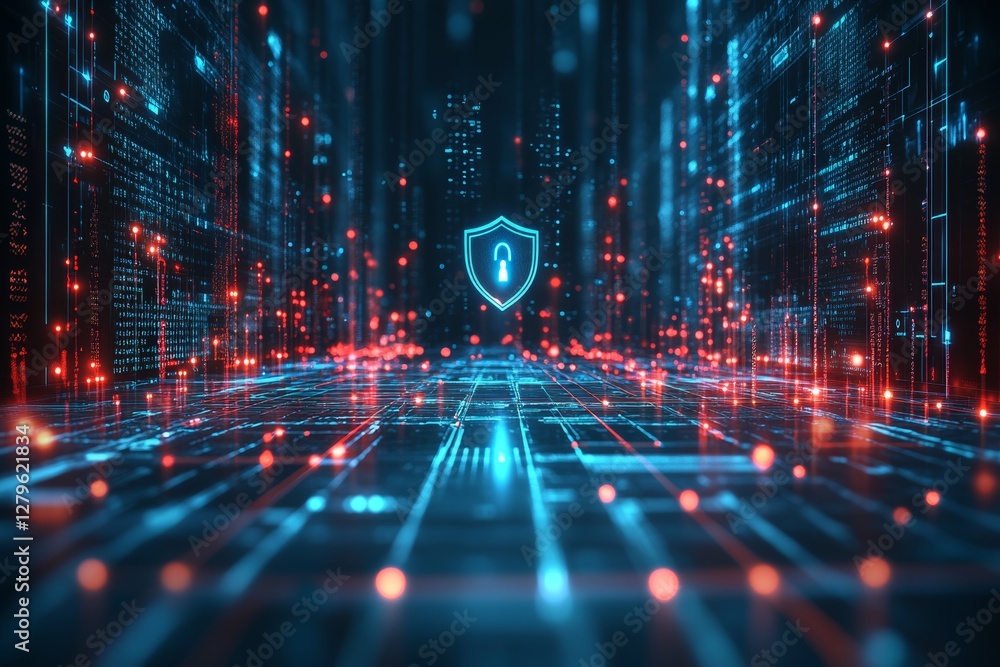 Poster cybersecurity shield: protecting information and network integrity