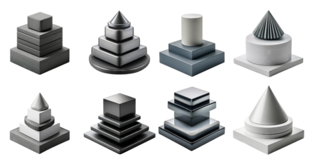 Geometric Shapes in Monochrome Style for Modern Design Projects, isolated on transparent background