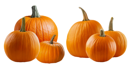 Group of fresh orange pumpkins isolated on transparent background