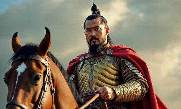 Portrait of Genghis Khan in Traditional Mongolian Attire