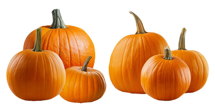 Group of fresh orange pumpkins isolated on transparent background