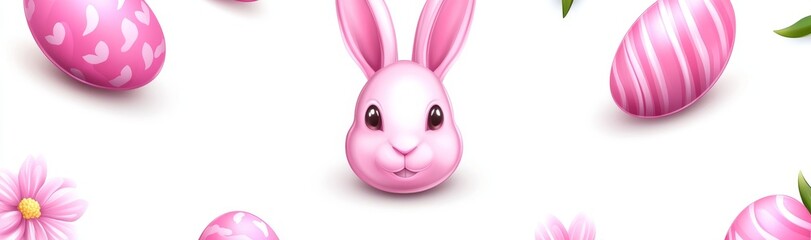 Obraz premium A modern graphic of a colorful Easter banner adorned with bunnies, eggs, and flowers