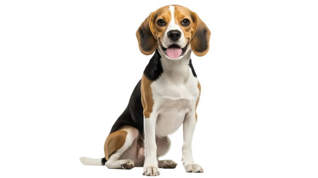 Beagle sits proudly with a joyful expression