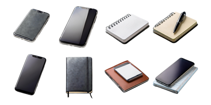 Sleek Technology and Stationery Collection on Transparent Background