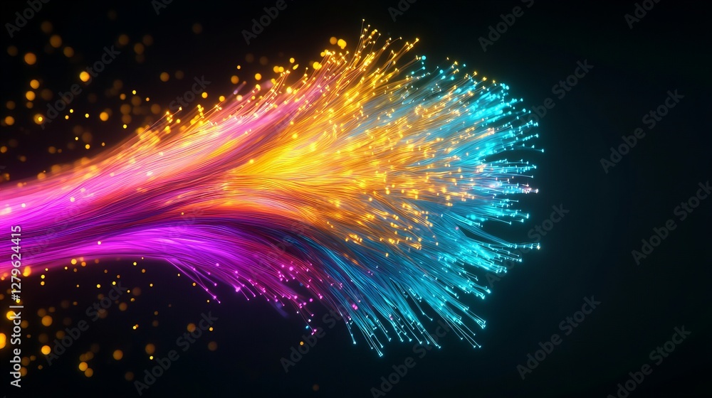 Poster vibrant burst of color! a mesmerizing display of light fibers creating an abstract artwork.
