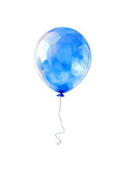 Luminous Blue Crystal-Effect Balloon with Geometric Internal Pattern and Delicate String in Modern Party Decoration Style Isolated on Transparent and White Background