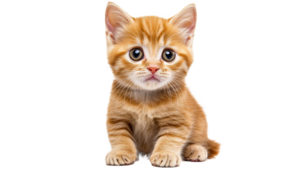 Cute orange kitten sitting on a white background