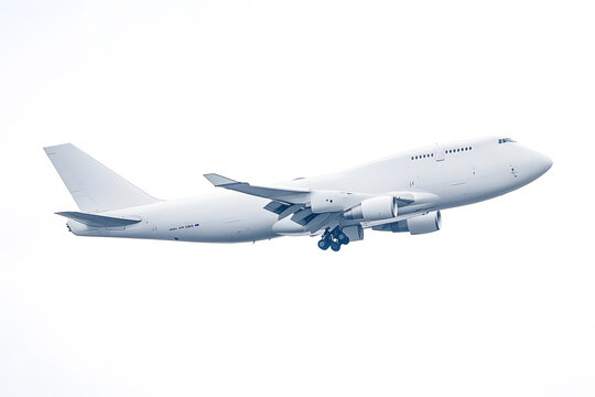 Soaring High: A massive jumbo jet climbs through the air, captured against a minimalist backdrop. The plane, an icon of modern air travel, embodies power.