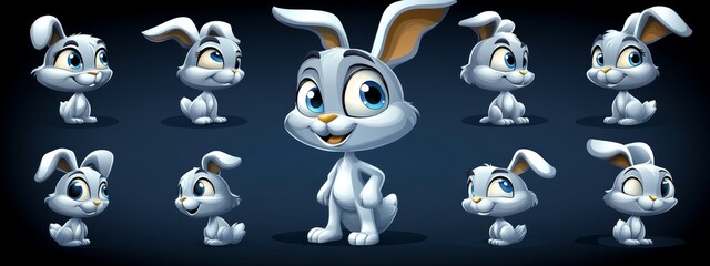 Clean outline of a cute bunny rabbit with modern illustration. Minimal bunny line art in multiple poses