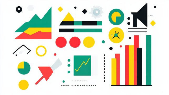 Colorful abstract shapes and graphs illustrating data visualization concepts in a digital design