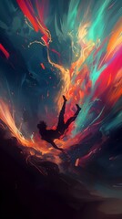 Fototapeta premium Silhouette of a man jumping in the water. 3d rendering
