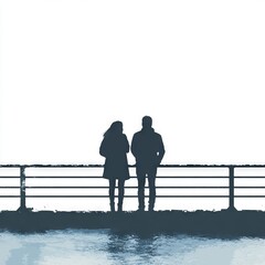 Silhouette of a couple standing by the water's edge, peaceful moment of quiet
