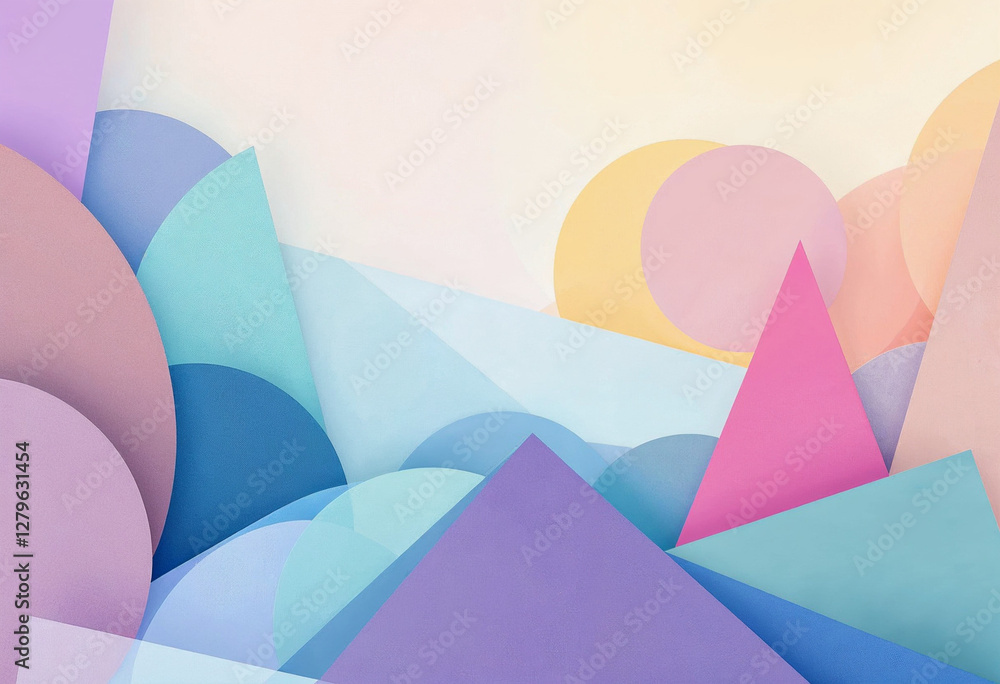 Poster abstract geometric pastel background with overlapping soft shapes in pink blue and purple tones crea