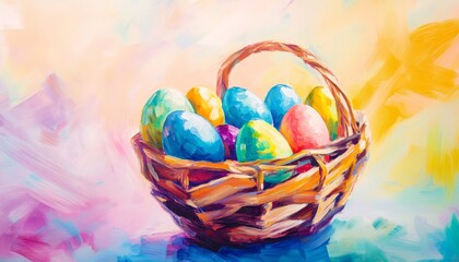 Fototapeta premium Easter celebration with colorful eggs in a basket festive scene vibrant art