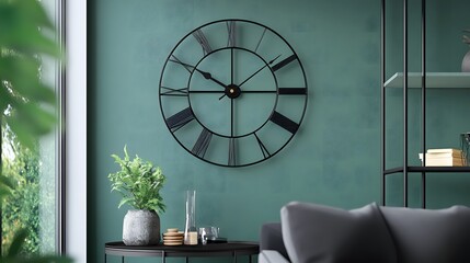 Modern wall clock interior in living room