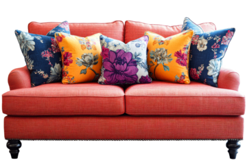 Colorful sofa with pillows in living room