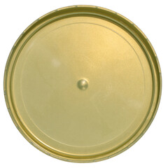 Yellow plastic bottle cap on isolated background, top view