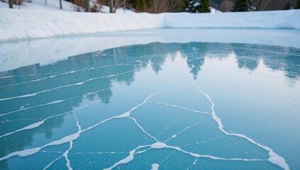 Obraz premium Ice-rink backdrop featuring natural ice scrapes as intricate textures in a large-scale winter landscape image