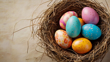 Fototapeta premium easter eggs in a nest