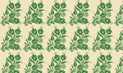 Fototapeta premium Luxury nature leaves,Vines and flowers pattern design, Green leaf arts, Hand drawn outline design for fabric , print, cover, banner and invitation, Vector illustration.