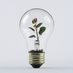Light bulb with a sprout inside, isolated on a white background.
