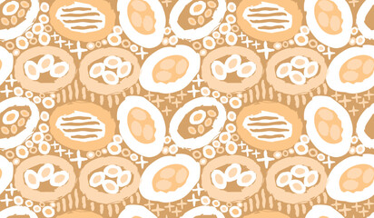 Ovals with jagged edges background in beige colors. Abstract seamless pattern with rough shapes. Hand drawn texture for printing on fabric and paper. Vector design for textile,wallpaper,cover.