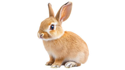 Brown rabbit sitting on white