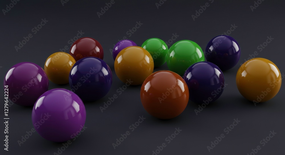 Poster colorful spheres: a captivating array of vividly colored spheres, each reflecting light and creating