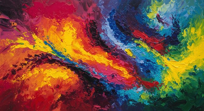 Explosive Symphony of Color: A vibrant abstract painting bursts forth with a kaleidoscope of bold hues and dynamic brushstrokes, offering a visual feast for the senses.