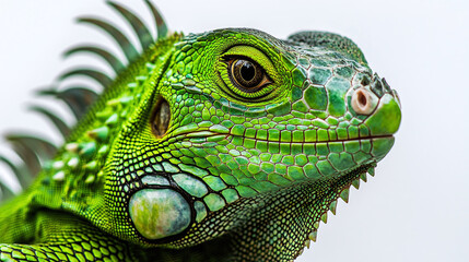 Fototapeta premium Close up portrait of a green iguana isolated on a white background , animal.