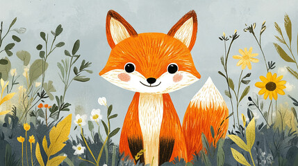 Obraz premium Illustration of a cute red fox