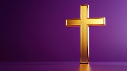 A golden cross set against a smooth purple background for religious symbolism and decoration