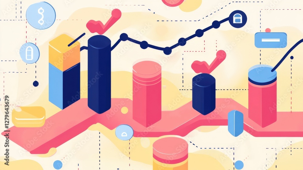 Aufkleber colorful abstract infographic depicting data trends and statistics with icons and graphs