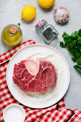 Raw cut of osso bucco prepared for cooking.style hugge.