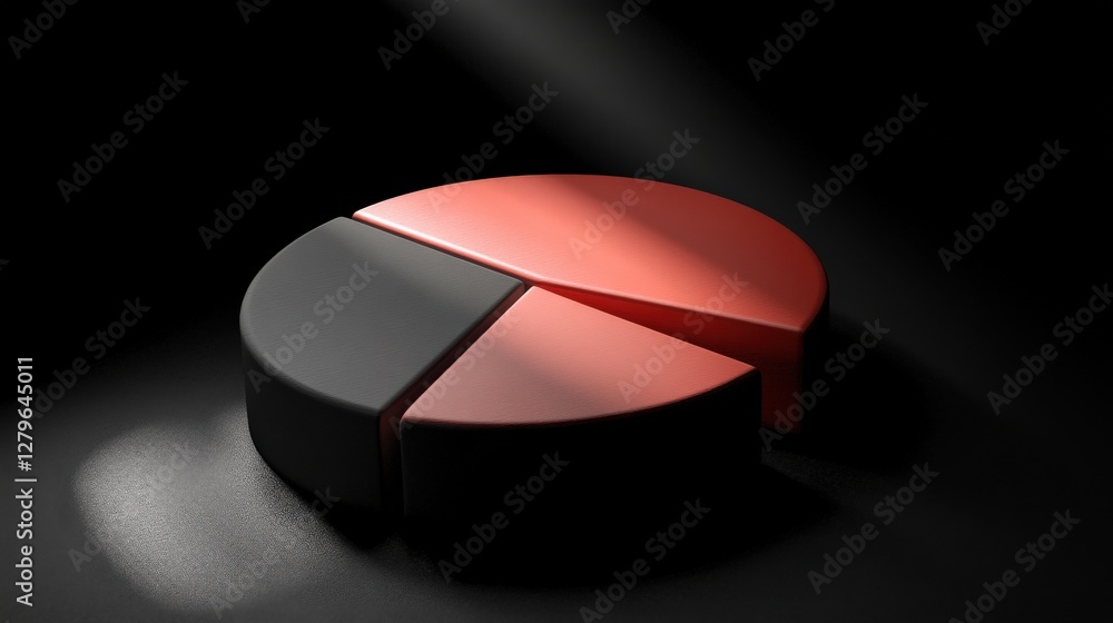 Poster abstract representation of a segmented pie chart in dark lighting, showcasing contrast and depth