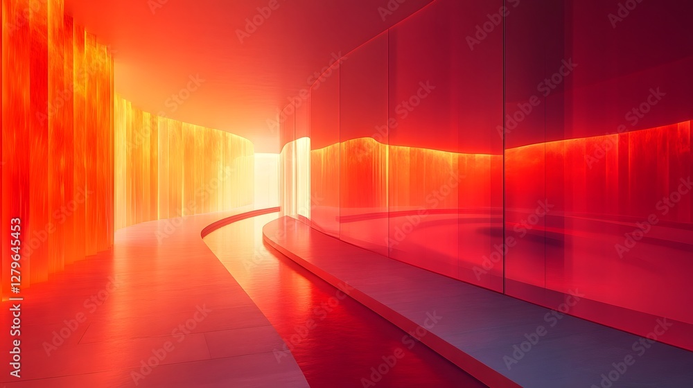 Poster an ultra modern digital art gallery in 2024 with vibrant light structures and interactive elements