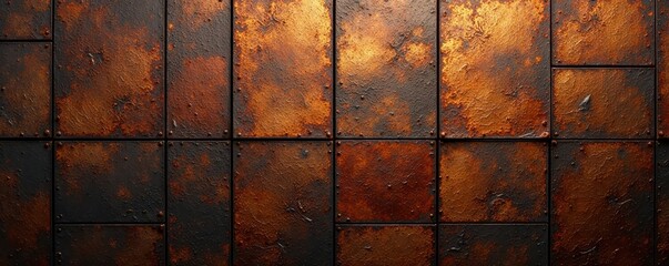 Abstract metallic grid, oxidized copper tones , vector, industrial, oxidized