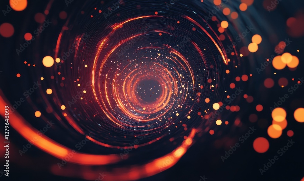 Aufkleber a glowing abstract light tunnel with red and orange spirals, highlighted by luminous particles.