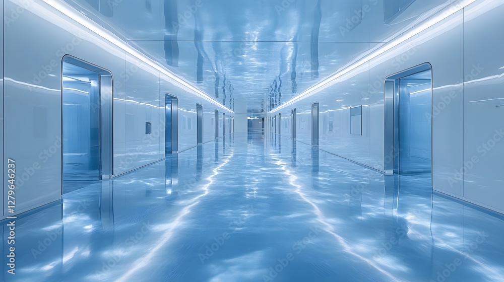 Poster hyper efficient experimental facility with uncompromising white surfaces and dazzling azure luminosi