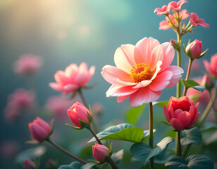 Fototapeta premium pink tulips in garden