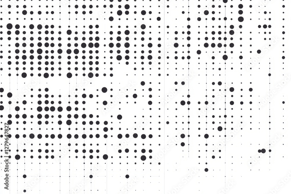 Poster a simple and modern illustration of clean, black dots scattered in a grid pattern, creating an elega