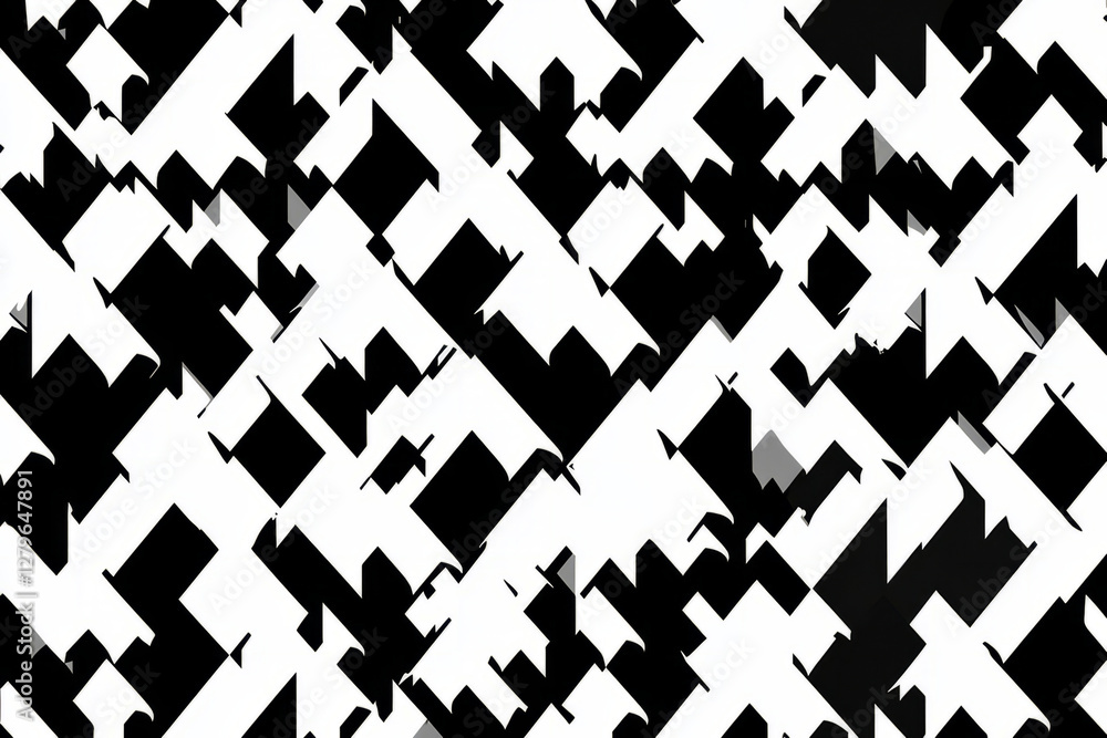 Poster a high contrast digital pattern of black and white houndstooth, with a bold and sharp design that st