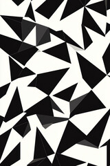A minimalist black and white geometric design composed of interlocking triangles, creating an optical illusion of depth and perspective. The sharp lines and clean composition make it modern and