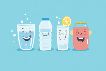 An illustrated infographic showing the benefits of drinking water, featuring fun, engaging graphics and hydration tips.
