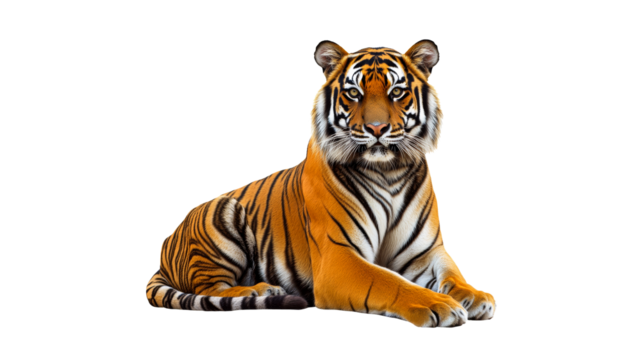 Majestic tiger resting on white background