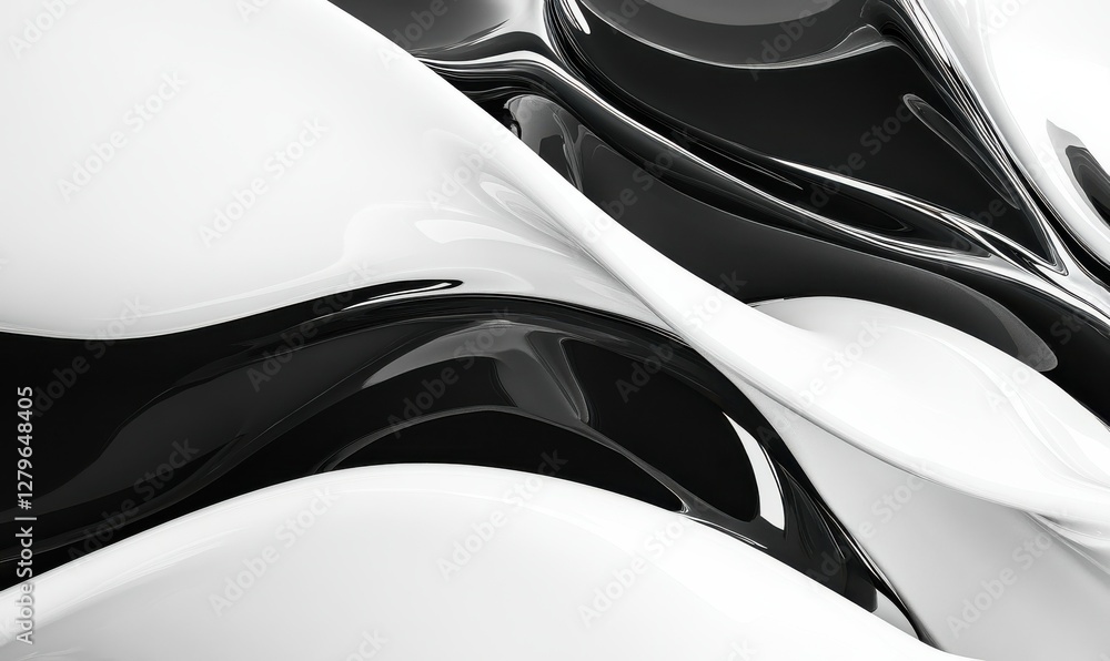 Poster abstract black and white wave pattern with bold contrasts and dynamic curves, creating a modern and 