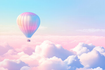 Obraz premium A dreamlike illustration of a hot air balloon floating over a sea of clouds, bathed in soft pastel hues.
